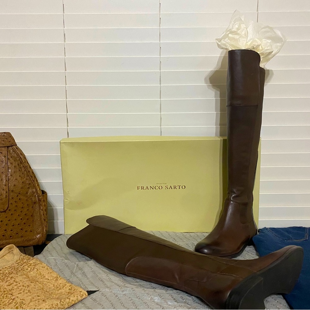 FRANCO SARTO Brown Leather OVER KNEE Tall BOOTS